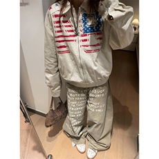 W10544-P73网图现货美式复古旗帜印花短款开衫夹克外套高品质，男装夹克，星座1608