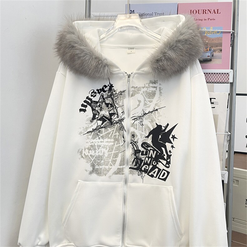港风秋款男女连帽开衫卫衣扎染刺绣印花毛领夹克外套WY051P58,男装夹克,星座1013-1