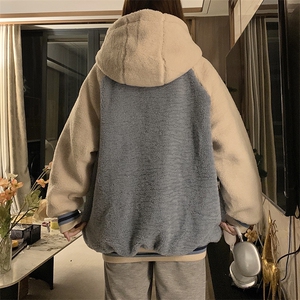 C547-P120加绒加厚女新款羊羔绒中学生毛毛外套棉服可爱棒球服图片