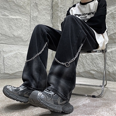 现货高街vibe黑色扎染设计感链条修身微喇牛仔裤男K880-P55控78，男装牛仔裤，星座205
