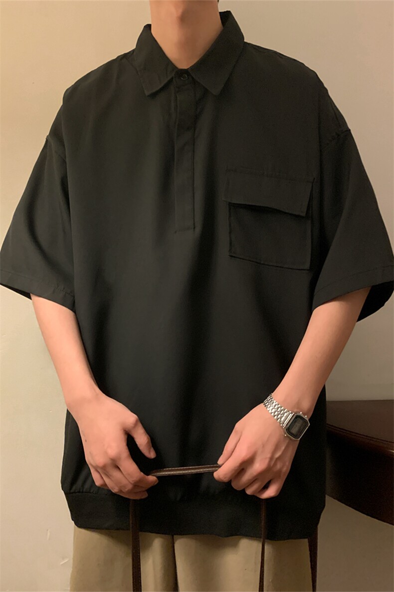 T6069/P35夏季简约短袖衬衫男设计感小众工装衬衣polo衫宽松T恤男,男装Polo衫,电商A141