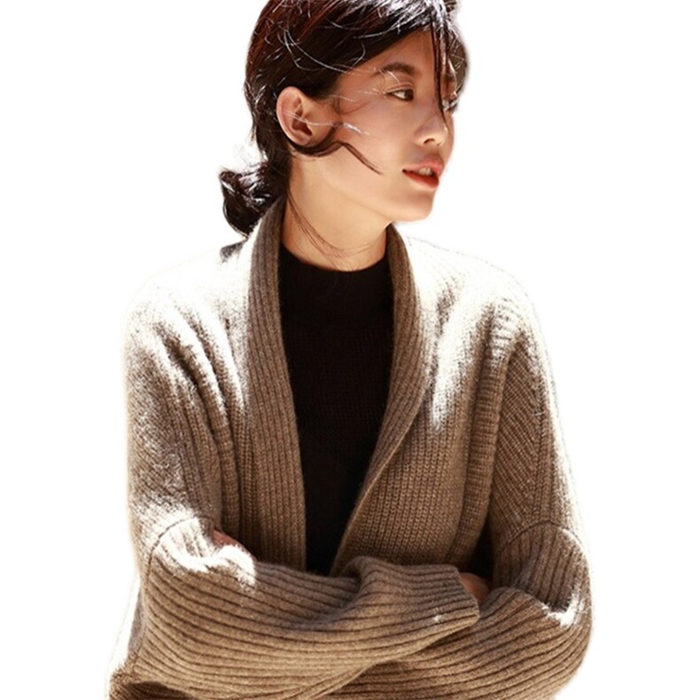 时尚百搭宽松显瘦长款针织开衫女羊毛衫外套,女装羊毛衫,千御纺羊绒