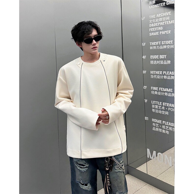 高品质反光条未来感潮男打底美式潮男休闲高街卫衣打底衫P55,男装卫衣,电商B319