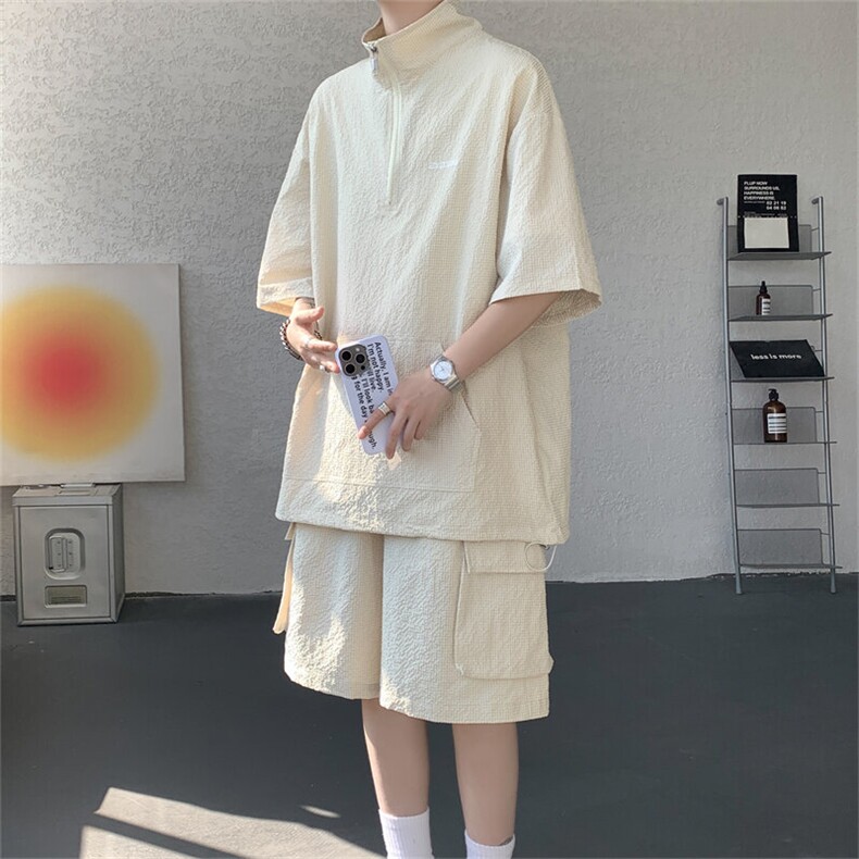 A30-特p58夏季泡泡纱运动短袖短裤套装男帅气两件套,男装牛仔裤,电商B369（原A024）