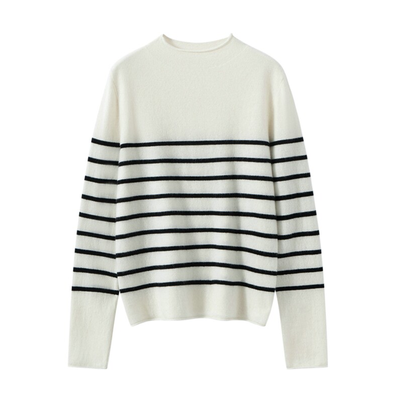 2025年秋季通勤条纹半高时尚百搭通勤休闲，女装羊绒衫，朝思纯山羊绒