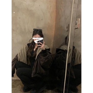现货高品质美式冬季重磅座山雕大毛毛领pu皮棉衣男女加厚外套图片
