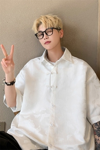 新中式X5525-TP40 控价68 唐装盘扣五分袖衬衫男夏季风衬衣图片