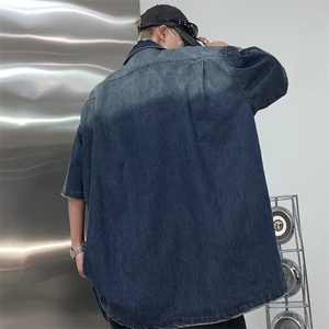 2025夏季渐变短袖衬衫男牛仔衬衣 C1020图片