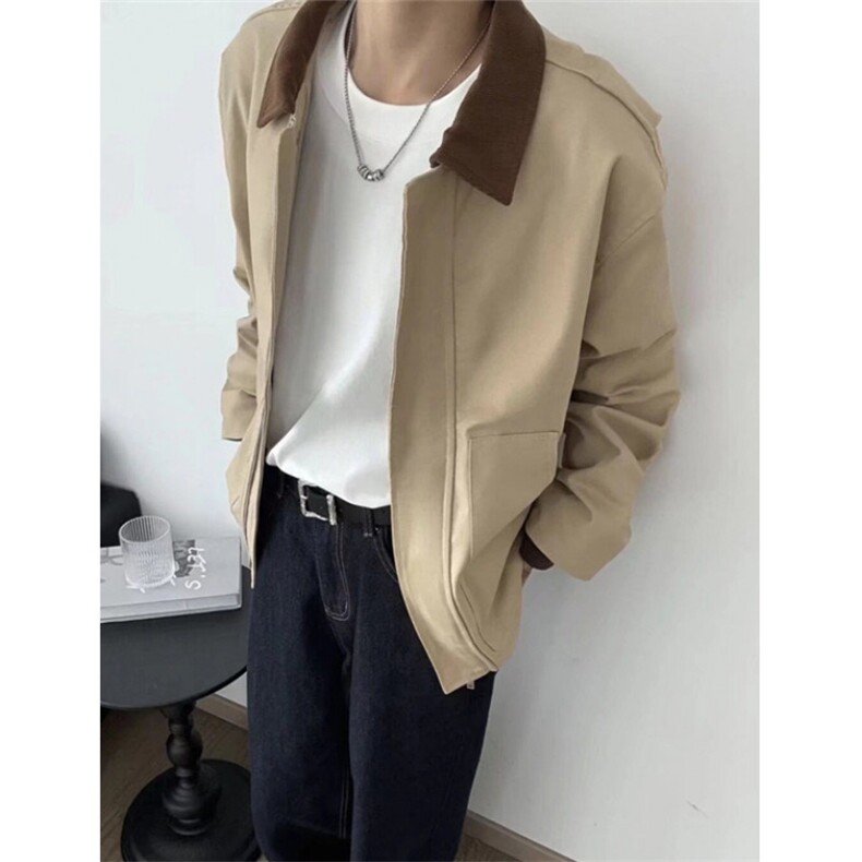 翻领帆布夹克外套男女春秋冬宽松工装棒球服宽松休闲上衣JW23,男装夹克,星座1116A（原606A-3）