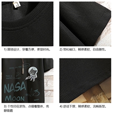 HT73187-P22NASA联名同款华夫格t恤男短袖男大码五分袖砖墙，男装T恤，电商A040A