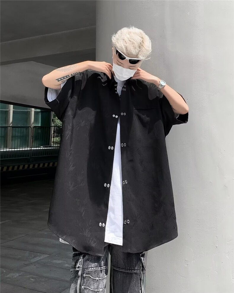提花短袖衬衫男垂感休闲设计感小众痞帅衬衣C4549,男装衬衫,星座1116A-1（原606A）