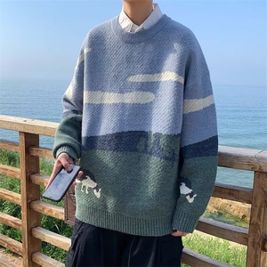 秋冬条纹针织衫高级感内搭打底衫男春季毛衫情侣宽松毛衣 MM45图片