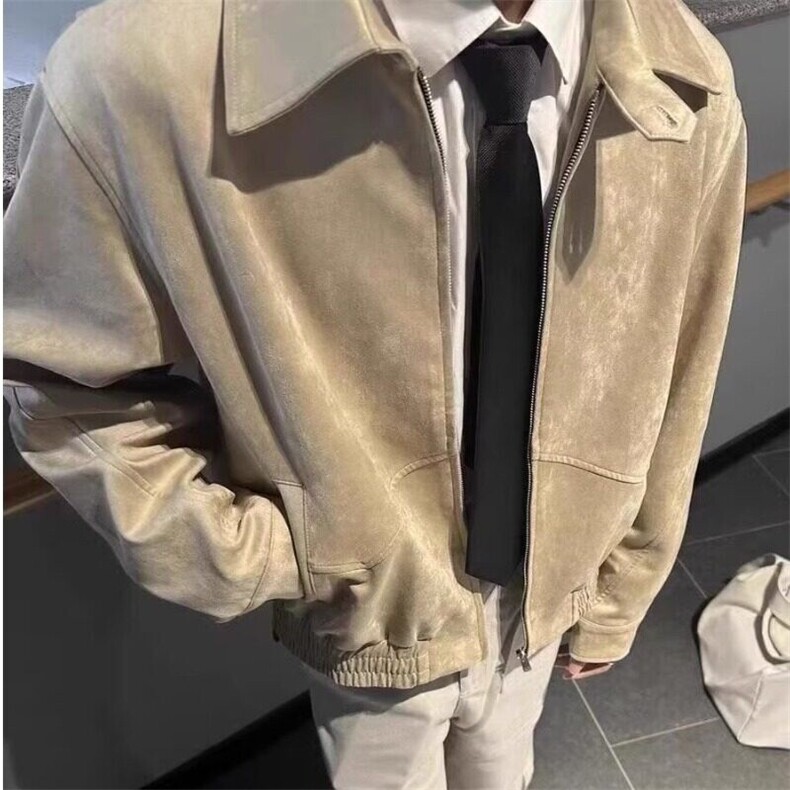 美式复古麂皮绒哈灵顿翻领夹克宽松休闲百搭短款外套JKK20P80,男装夹克,电商D256-2(原A064-2)