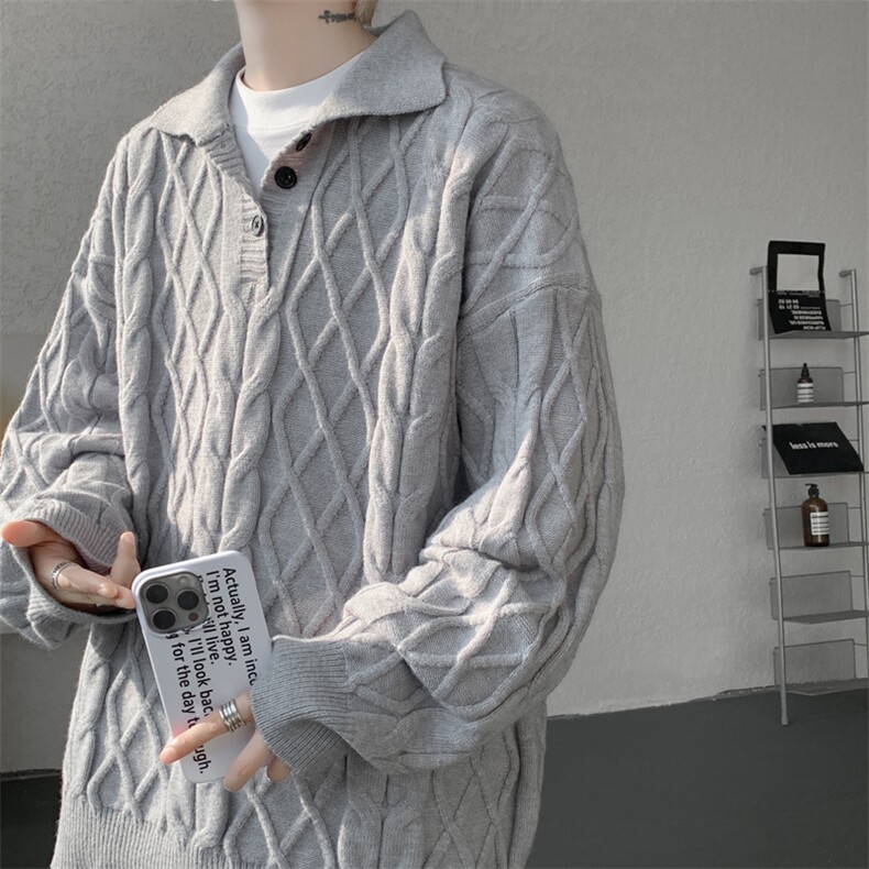 8XL-M韩版polo领麻花针织大码翻领慵懒风宽松百搭毛衣MY1518P75,男装针织衫/毛衣,电商B238