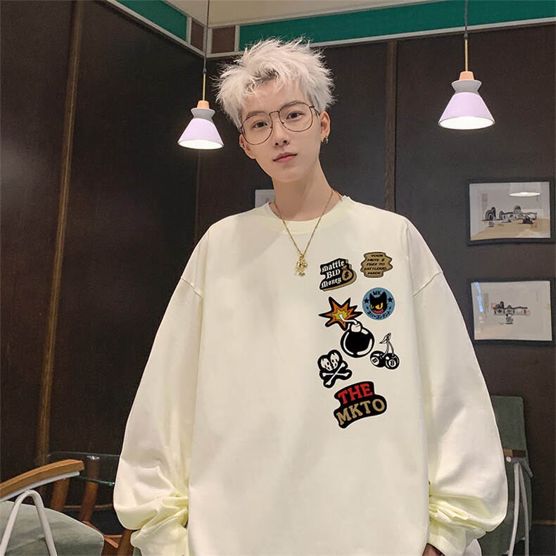 港风纯棉260克高街抖音直播得物长袖T恤打底衫T4517P30,男装T恤,电商C408-1(原B339-1)