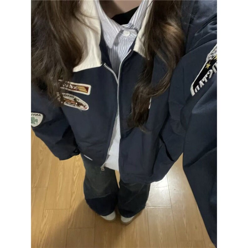 2025春季美式复古翻领外套男女新潮牌设计感宽松情侣休闲夹克上衣,男装夹克,星座506A