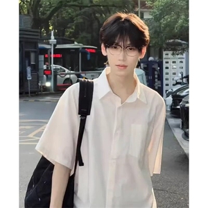 白色短袖衬衫男夏季冰感日系cityboy衬衣半袖少年感穿搭 CS520图片