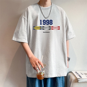 T803短袖t恤男夏季新款高街休闲纯棉体恤oversize大码宽松上衣服图片