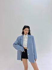 蓝紫色男友风oversize男友风西装，女装西装，HE