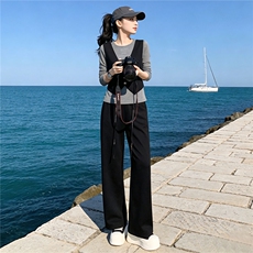 盐系轻熟时尚休闲运动时尚套装女春假两件上衣宽松阔腿裤两件套潮，女装套装/套裙，江南