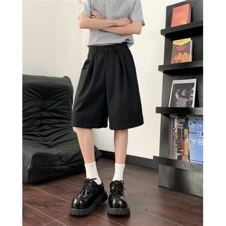 灰色西装短裤男女夏季薄款新款高腰显瘦宽松a字阔腿休闲五分裤图片