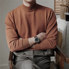 半高领毛衣男士保暖打底衫波螺纹高领修身长袖针织衫C8881/P55，男装T恤，电商A243