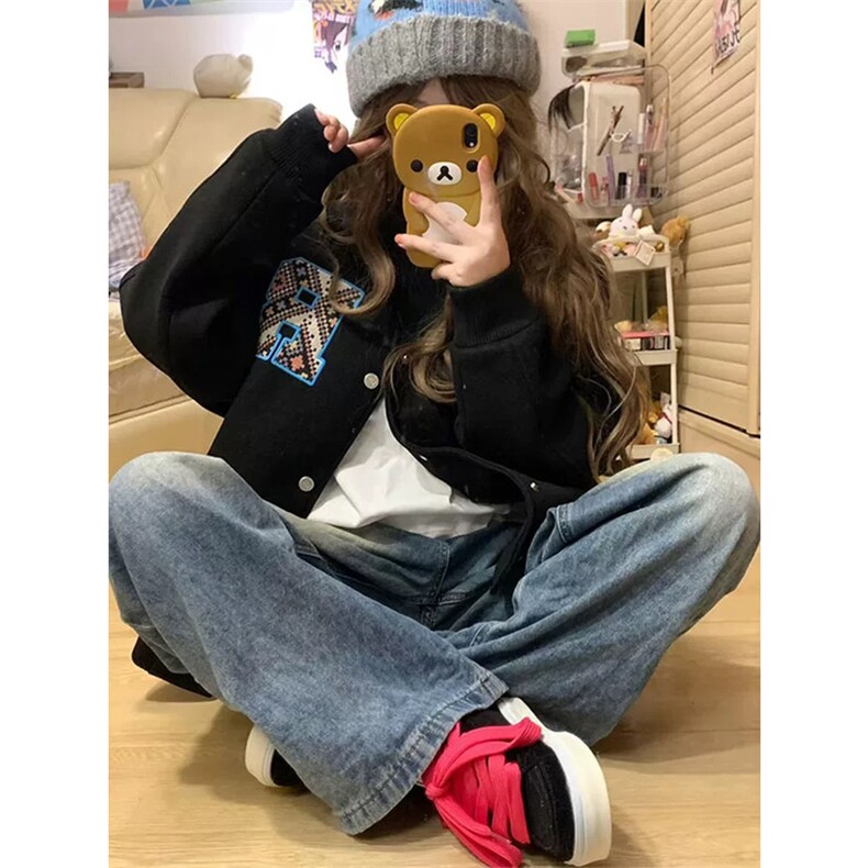 网图有货美式迷宫格民族风贴布字母刺绣棒球夹克男女A1034-P65,男装民族服装,星座1505