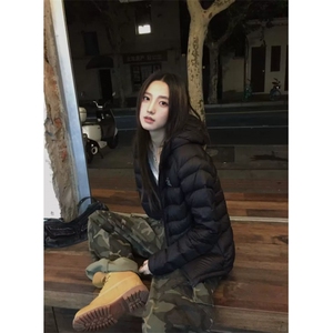 美式复古刺绣字母轻薄连帽排骨棉服男女百搭外套ins图片