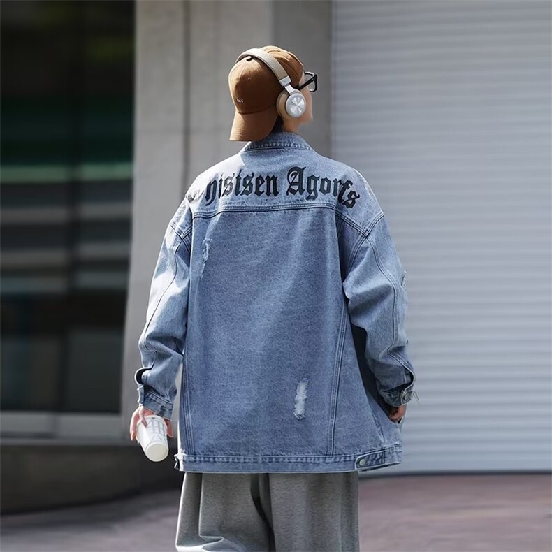 cityboy风破洞牛仔夹克ins港风高街字母印花外套男秋季J2192P65,男装夹克,星座1116-2