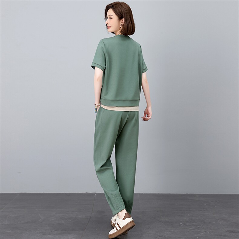 薄款休闲运动服套装女夏装2025夏季新款跑步服妈妈时尚洋气两件套,女装套装/套裙,独衣靓