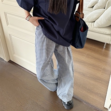 2025夏季美式撞色格子阔腿裤情侣氛围感百搭休闲慵懒长裤子XX9016，男装休闲裤，星座208-5