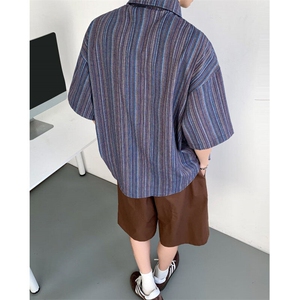 日系条纹衬衫男夏季短袖文艺复古穿搭工装衬衣潮CY1159-P34图片