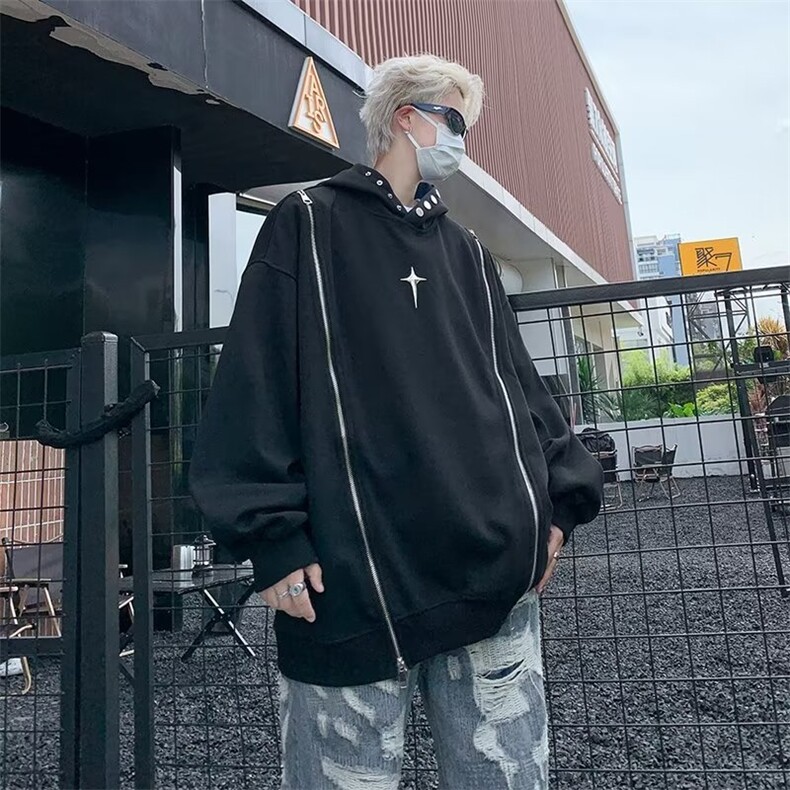 美式高街卫衣男连帽韩版潮拉链2024冬季新款ins宽松外套WY20-P53,男装卫衣,星座1109-3