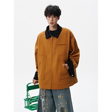 M-8XL美式复古水洗夹克男拼接灯芯绒外套休闲茄克衫上衣JK1325P88，男装夹克，电商D206-1