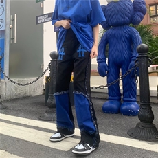 流苏牛仔裤男潮流高街原宿风宽松毛边嘻哈长裤潮牌撞色BK78-P73，男装牛仔裤，星座1109-3
