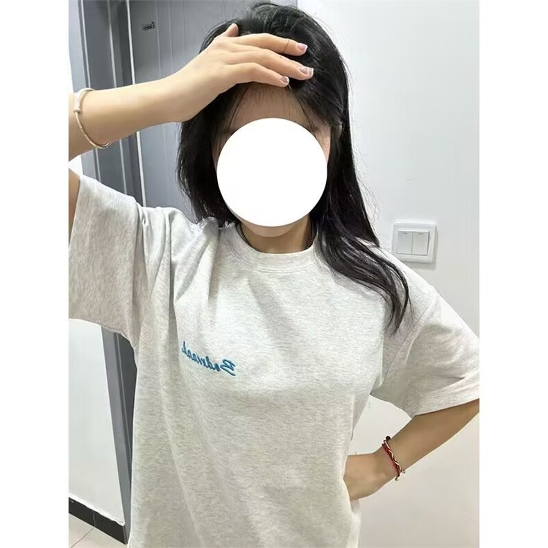 字母刺绣黑色短袖t恤女夏季2025新款潮牌宽松慵懒风半袖纯棉上衣,男装T恤,星座1210-1