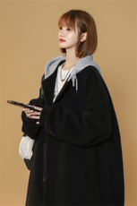 N6108/P95秋冬中性风连帽假两件中长款毛呢大衣男女风衣呢料上衣，男装风衣，电商A141