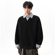 【XZ1112-1现货】卫衣假两件长袖衫翻领P46YW11，男装卫衣，星座1112-1