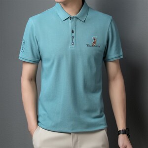 夏季纯棉半袖POLO衫男士短袖T恤时尚上衣翻领t恤带扣子上衫潮P55图片