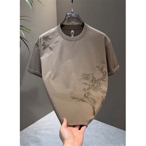 2026夏季新款时尚风刺绣设计短袖T恤男士圆领纯棉休闲百搭半袖，男装T恤，星座506A