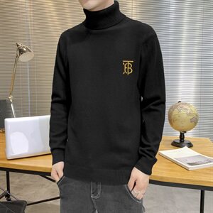 秋冬可翻高领毛衣男B纯色长袖男刺绣毛衫打底针织衫蓝M252P33图片