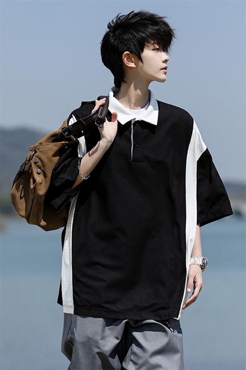8XL-M拼接撞色短袖t恤男款夏季新款半袖POLO衫加肥加大码DT004P38,男装Polo衫,电商B312