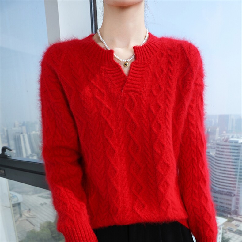 2025秋冬百搭时尚简约圆领长袖针织衫，女装针织衫/毛衣，冬贝尔貂绒