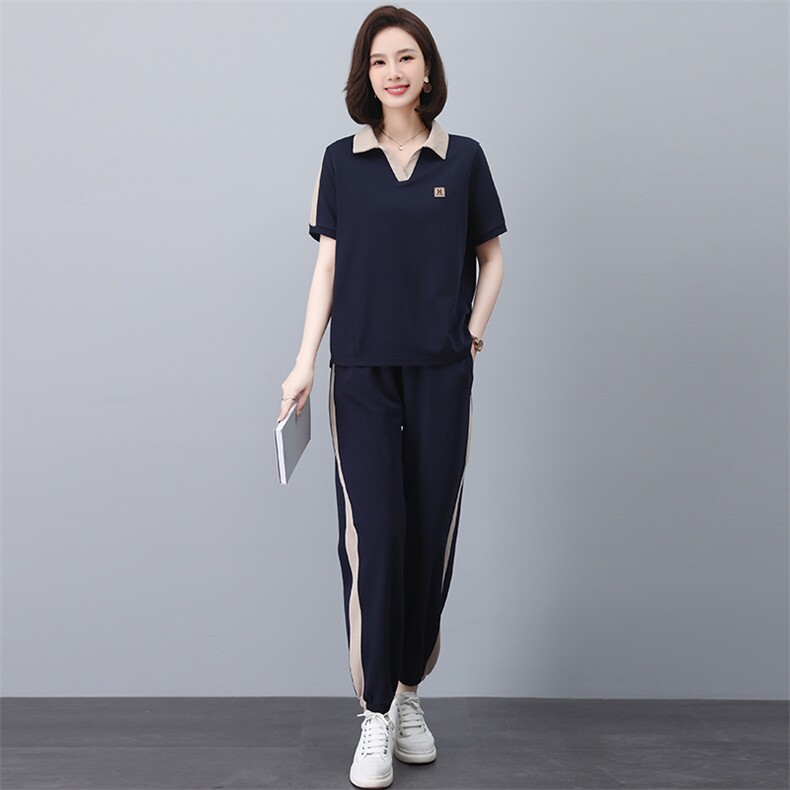 夏装搭配一整套运动短袖套装女2025新款年轻妈妈装时尚穿搭两件套,女装套装/套裙,忆绮罗