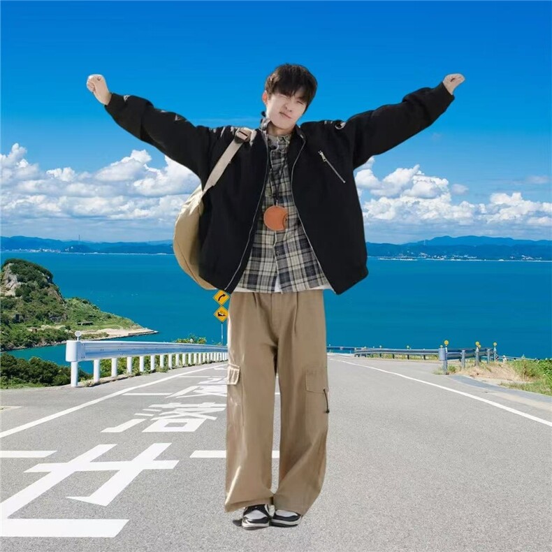 5512-P58翻领PU黑色皮夹克2025新款春秋季宽松百搭日常休闲上衣,男装夹克,电商B323A