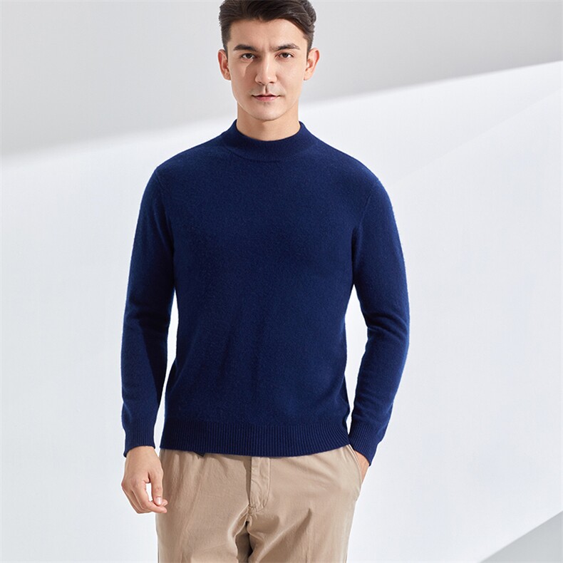 秋冬新款男士半高领套头打底毛衣长袖宽松商务休闲内搭保暖针织衫，男装羊绒套衫，牧群羊绒