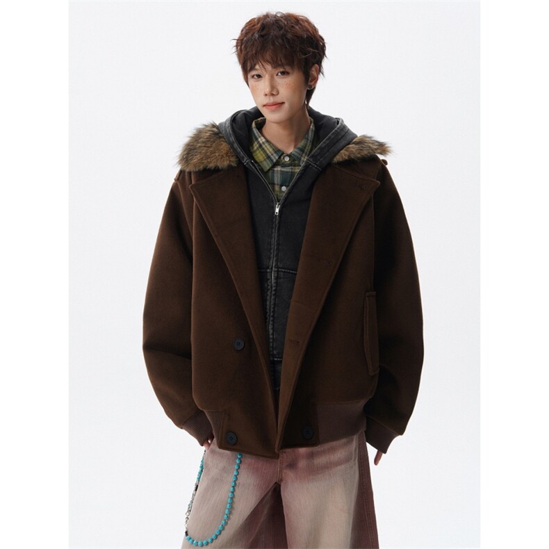 大货秋冬季加棉加厚可拆卸毛领短款毛呢夹克外套男812-JK28-P128,男装夹克,星座812