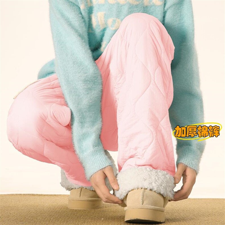 抖音羊羔毛菱格夹棉保暖宽松拖地棉裤男K5613J加棉-特P45控78，男装棉裤，电商A001