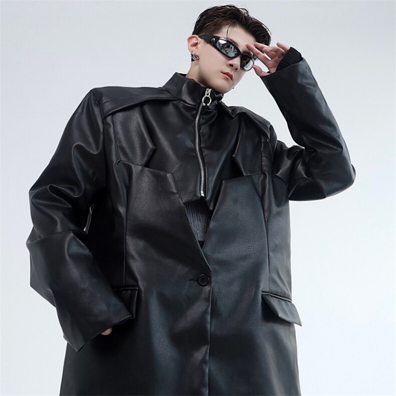 春款设计款立领拼接潮流男皮衣外套个性时髦痞帅西服夹克121P155,男装夹克,星座901-1（原C217）