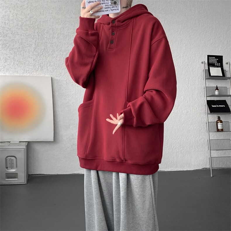 重磅连帽卫衣美式特大码加长加绒休闲高级感设计感纽扣外套WY9110,女装短外套,电商B238